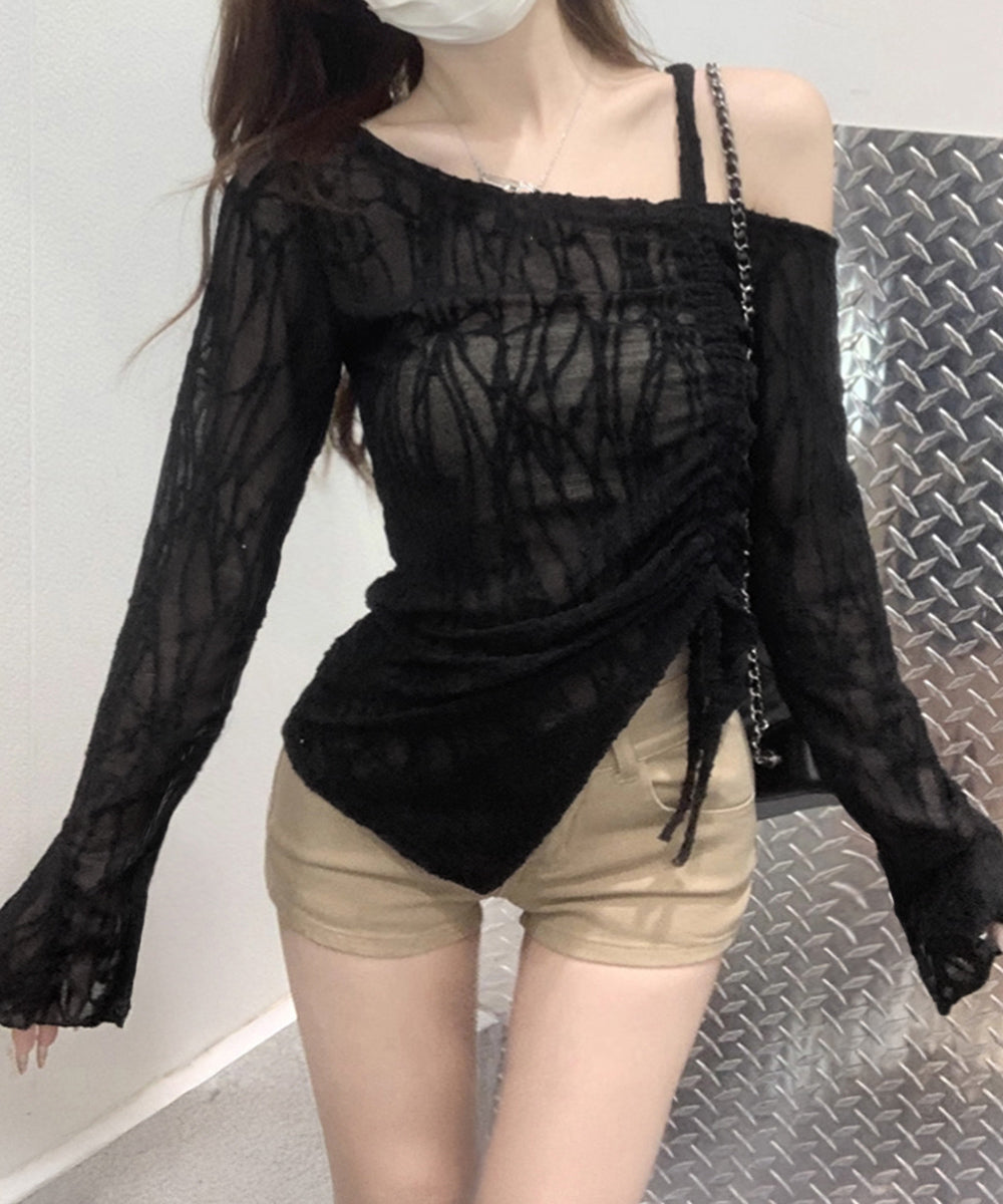 ワンオフショルダーレースTシャツギャザー 詳細画像7