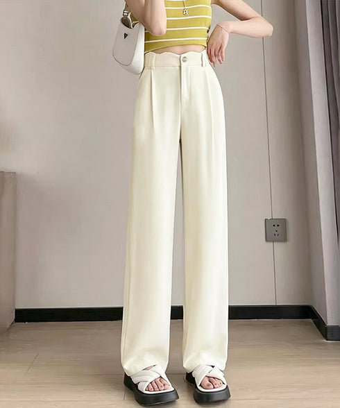 スラックスレディースタックワイドパンツ夏 ハイウエスト美脚脚長ロングパンツ 上品イージーパンツ 細見えスラックスきれいめストレートボトムス韓国風 薄手通勤服春夏秋 90YGL-005