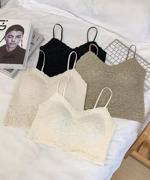 カップ付きブラトップ レースキャミソール レディース ノンワイヤーブラキャミ 締め付けない ショート丈肌着 美背美胸 セクシーインナー 細肩紐キャミソール 韓国風 90YINGNA-001
