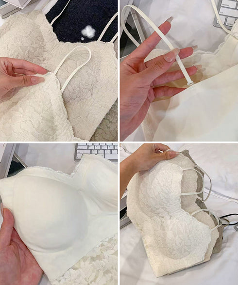 カップ付きブラトップ レースキャミソール レディース ノンワイヤーブラキャミ 締め付けない ショート丈肌着 美背美胸 セクシーインナー 細肩紐キャミソール 韓国風 90YINGNA-001