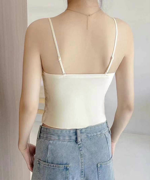 カップ付きブラトップ レースキャミソール レディース ノンワイヤーブラキャミ 締め付けない ショート丈肌着 美背美胸 セクシーインナー 細肩紐キャミソール 韓国風 90YINGNA-001