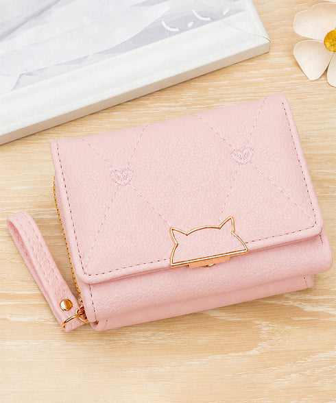 ミニ財布レディース三つ折りコンパクト財布 軽量大人かわいい 猫モチーフ小銭入れ お洒落キルティン財布 大容量ミニウォレット 人気カード入れ 定期入れ コインケース 90YINGZE-001