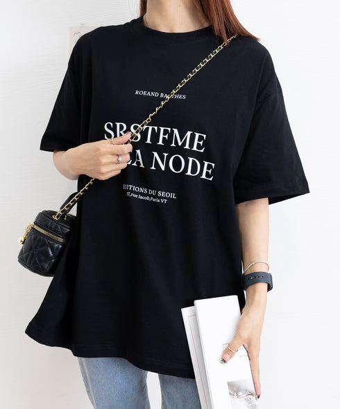 ロゴプリントTシャツ 半袖韓国風トップス レディース ビッグtシャツ クルーネックプルオーバー 着やせ ゆったりカットソー 大人カジュアル ミドル丈Tシャツ 夏服 90YKL-001