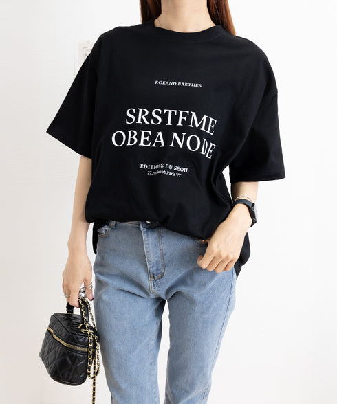ロゴプリントTシャツ 半袖韓国風トップス レディース ビッグtシャツ クルーネックプルオーバー 着やせ ゆったりカットソー 大人カジュアル ミドル丈Tシャツ 夏服 90YKL-001