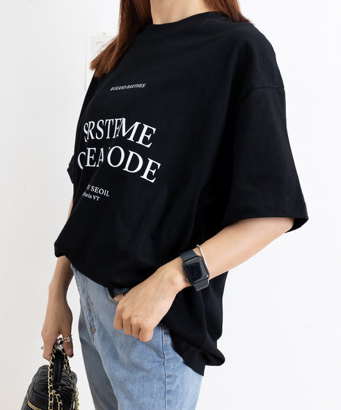ロゴプリントTシャツ 半袖韓国風トップス レディース ビッグtシャツ クルーネックプルオーバー 着やせ ゆったりカットソー 大人カジュアル ミドル丈Tシャツ 夏服 90YKL-001