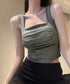 カップ付き タンクトップ スクエアネック チビタンクトップ ショート丈 重ね着 肌着 胸元プリーツ へそ出し インナーウェア セクシー 可愛いダンス衣装カジュアル 90YKL-002