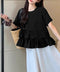 アシンメトリーフリルtシャツ 異素材夏服 レディース 大人可愛いカットソー 体型カバー フリルギャザートップス 着やせペプラムブラウス おしゃれ裾フレアカットソー 90YKL-003