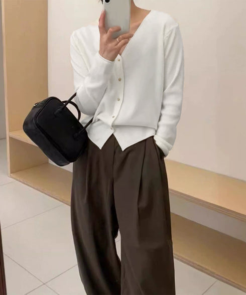 Vネック ニットカーディガン韓国風ニット レディース きれいめニットトップス 秋冬 前開きニット 通勤通学ニットアウター 長袖 セーター 可愛いボタン羽織り 無地 90YKL-004