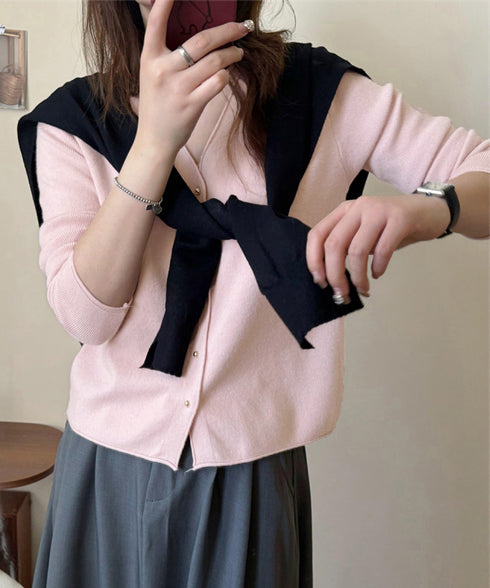 Vネック ニットカーディガン韓国風ニット レディース きれいめニットトップス 秋冬 前開きニット 通勤通学ニットアウター 長袖 セーター 可愛いボタン羽織り 無地 90YKL-004