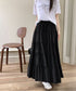 ティアードスカート 韓国風ロングスカート レディース ハイウエスト フレアスカート 裏地付きaラインスカート 大人体型カバーフレアスカート 着やせ マキシスカート 90YMY-001