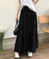 ティアードスカート 韓国風ロングスカート レディース ハイウエスト フレアスカート 裏地付きaラインスカート 大人体型カバーフレアスカート 着やせ マキシスカート 90YMY-001
