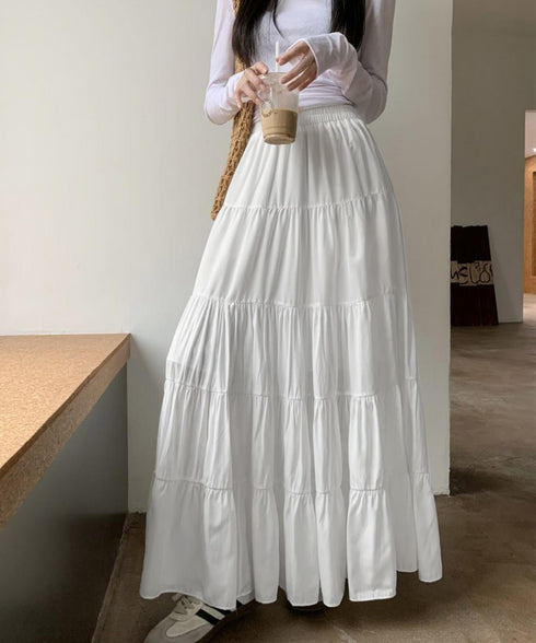 ティアードスカート 韓国風ロングスカート レディース ハイウエスト フレアスカート 裏地付きaラインスカート 大人体型カバーフレアスカート 着やせ マキシスカート 90YMY-001