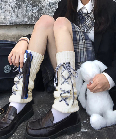 レースアップニットレッグウォーマー暖かい 足首ウォーマー レディース 冷え取りニットレッグカバー 寒さ対策 履きやすい防寒グッズ コスチューム ルーズソックス秋冬 90YT-003