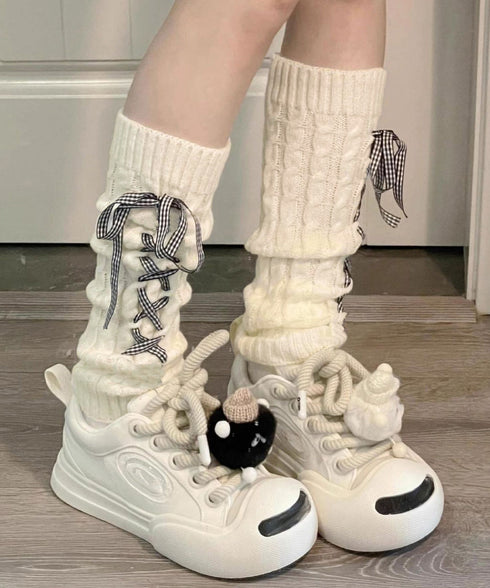 レースアップニットレッグウォーマー暖かい 足首ウォーマー レディース 冷え取りニットレッグカバー 寒さ対策 履きやすい防寒グッズ コスチューム ルーズソックス秋冬 90YT-003