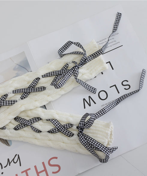 レースアップニットレッグウォーマー暖かい 足首ウォーマー レディース 冷え取りニットレッグカバー 寒さ対策 履きやすい防寒グッズ コスチューム ルーズソックス秋冬 90YT-003