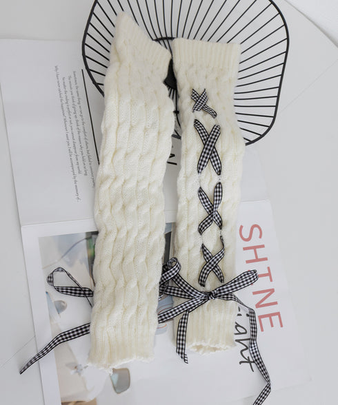 レースアップニットレッグウォーマー暖かい 足首ウォーマー レディース 冷え取りニットレッグカバー 寒さ対策 履きやすい防寒グッズ コスチューム ルーズソックス秋冬 90YT-003