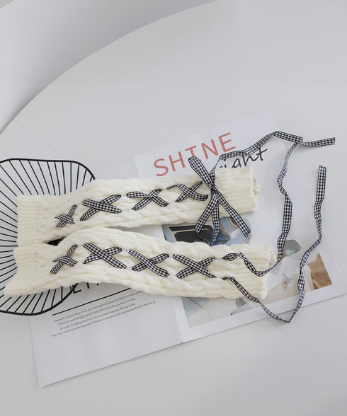 レースアップニットレッグウォーマー暖かい 足首ウォーマー レディース 冷え取りニットレッグカバー 寒さ対策 履きやすい防寒グッズ コスチューム ルーズソックス秋冬 90YT-003