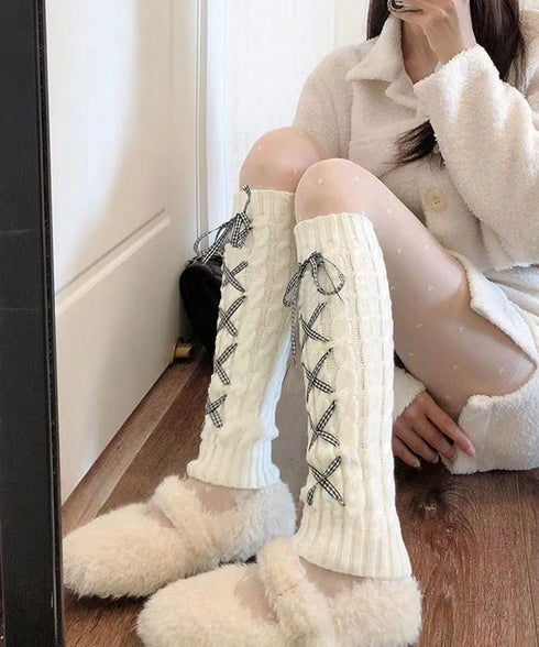 レースアップニットレッグウォーマー暖かい 足首ウォーマー レディース 冷え取りニットレッグカバー 寒さ対策 履きやすい防寒グッズ コスチューム ルーズソックス秋冬 90YT-003