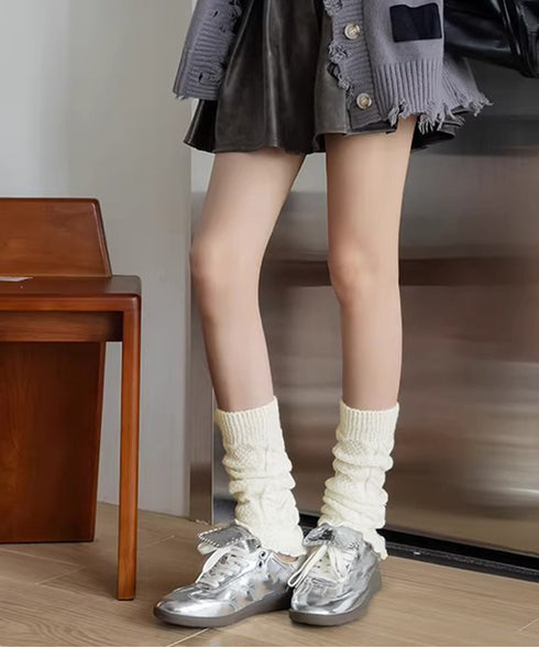 くしゅくしゅニットレッグウォーマー 靴下 秋冬リブ編みニットレッグカバー 暖かルーズソックス韓国ガーリーバレエコア あったか靴下 ロングニットソックス防寒脚長見え 90YT-007