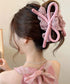 リボンヘアクリップ大きめ バンスクリップ おしゃれ髪飾り 韓国風 まとめ髪 夜会巻き髪飾り きれいめヘアアクセサリー メッシュフリル 大人可愛いヘアアレンジグッズ 90ZHIYI-001