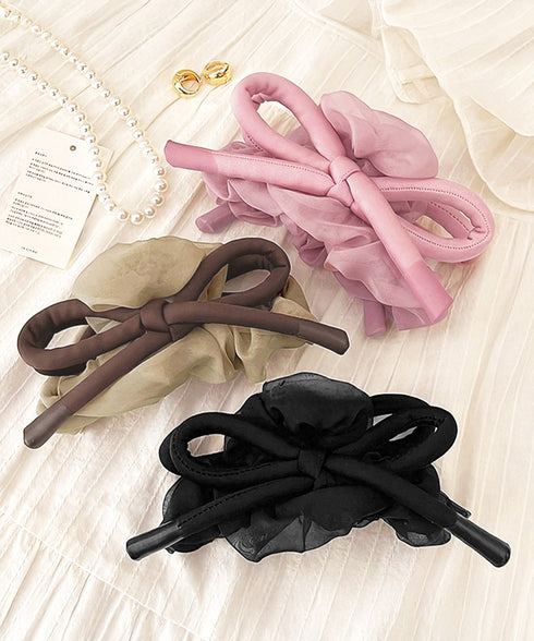 リボンヘアクリップ大きめ バンスクリップ おしゃれ髪飾り 韓国風 まとめ髪 夜会巻き髪飾り きれいめヘアアクセサリー メッシュフリル 大人可愛いヘアアレンジグッズ 90ZHIYI-001