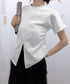 フロントスリットtシャツレディース韓国風 クルーネックtシャツ半袖 無地ロングTシャツ カジュアルきれいめ ウエストギャザーTシャツ シンプルおしゃれトップス春夏 90ZHUIMR-002