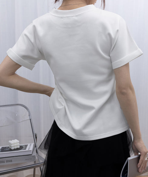 フロントスリットtシャツレディース韓国風 クルーネックtシャツ半袖 無地ロングTシャツ カジュアルきれいめ ウエストギャザーTシャツ シンプルおしゃれトップス春夏 90ZHUIMR-002