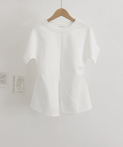 フロントスリットtシャツレディース韓国風 クルーネックtシャツ半袖 無地ロングTシャツ カジュアルきれいめ ウエストギャザーTシャツ シンプルおしゃれトップス春夏 90ZHUIMR-002