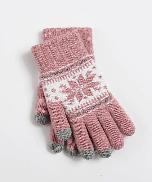 ノルディック柄手袋 スマホ対応暖かい手袋 レディース 北欧風ジャガード手袋 冷え対策リブ編み手ぶくろ 通勤通学大人可愛い毛糸手袋 アウトドア 5本指ニットグローブ 92DXZZ-001