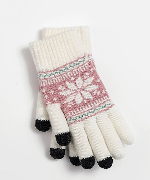 ノルディック柄手袋 スマホ対応暖かい手袋 レディース 北欧風ジャガード手袋 冷え対策リブ編み手ぶくろ 通勤通学大人可愛い毛糸手袋 アウトドア 5本指ニットグローブ 92DXZZ-001
