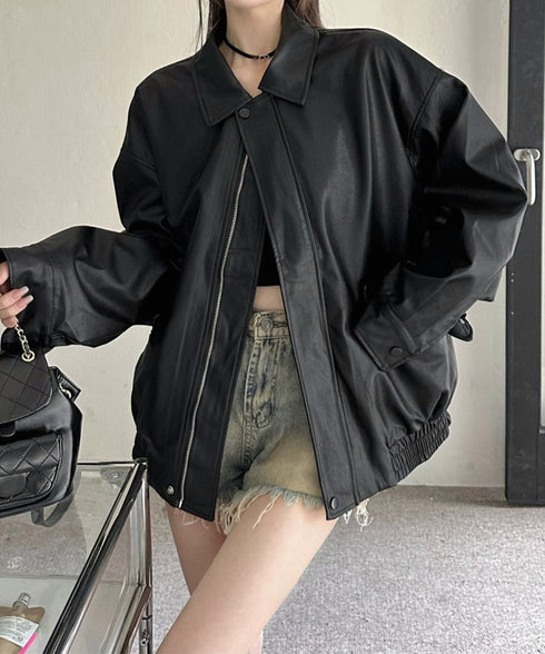 ライダースジャケット レディースブルゾン 大人かっこいい PUレザージャケット 防風防寒 ゆったり革ジャン レトロ 合皮ジャケット フェイクレザーアウター 韓国風 92FUYA-001