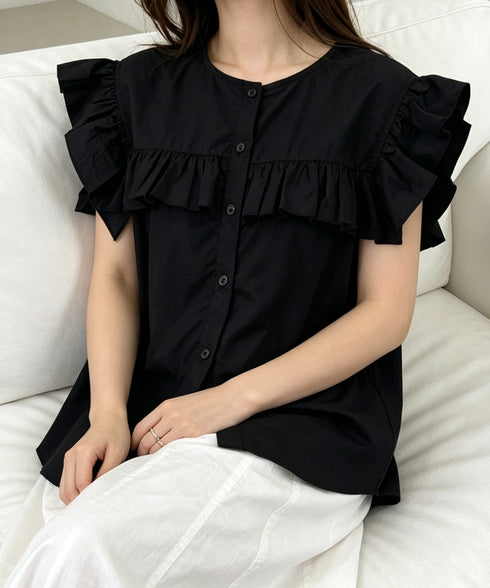 レディースフリルブラウス 半袖シャツ夏服 大人可愛いストライプシャツ きれいめフェミニン フレンチスリーブブラウス 体型カバー 着映えトップス オフィスカジュアル 92HANPINFS-011