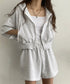 スウェットセットアップレディース半袖夏服 ジップアップパーカー クロップド丈トップス夏 ハイウエストショートパンツ 上下セット ウエストゴム美脚ショーパン 韓国風 92HJHYDZ-003