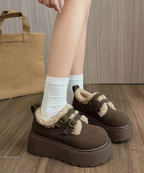 ダブルベルトボアムートンシューズ 厚底靴 あったかボアシューズレディース 歩きやすいアンクルブーツ軽量 大人可愛い暖かい裏起毛モカシン きれいめ冬靴防寒 美脚脚長 92JLDZSW-007