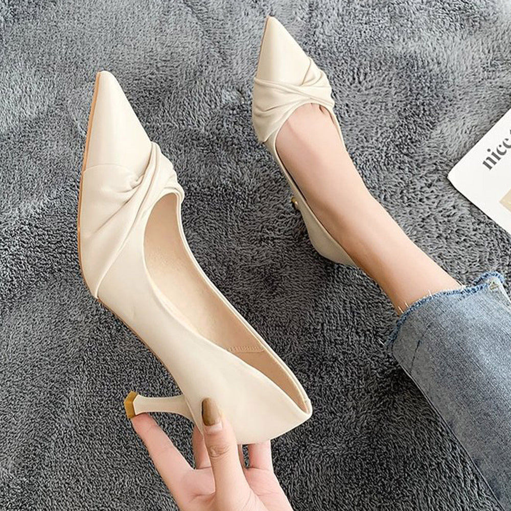 ツイストパンプスヒール選べるシューズ美脚 5.5cmヒール*アイボリー