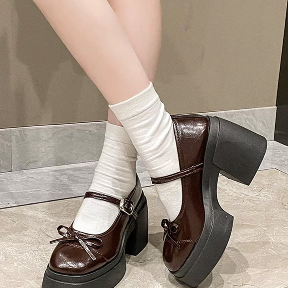 メアリージェーンパンプス 厚底ローファー ブラウン