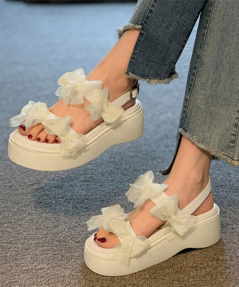 厚底サンダル可愛い シアーリボンサンダル レディース厚底ストラップサンダル コンフォートサンダル歩きやすい フェミニンサマーシューズ 夏靴 お出かけサンダルデート 92JLDZSW-019