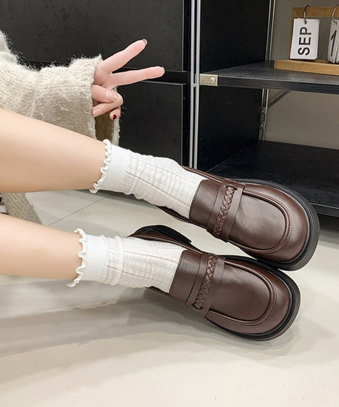 厚底ローファーレディース 韓国風美脚脚長 歩きやすい おしゃれパンプス 履きやすいスリッポン ボリュームソールマニッシュシューズ レトロクラシックローファー通学靴 92JLDZSW-028