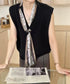 Vネックニットベストスカーフ付き 韓国風 レディース ノースリーブニットトップス 大人カジュアル 着やせニットジレ 春秋冬 きれいめ プルオーバー ニットチョッキ 92KN-002