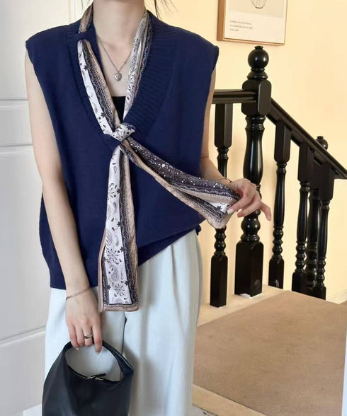 Vネックニットベストスカーフ付き 韓国風 レディース ノースリーブニットトップス 大人カジュアル 着やせニットジレ 春秋冬 きれいめ プルオーバー ニットチョッキ 92KN-002