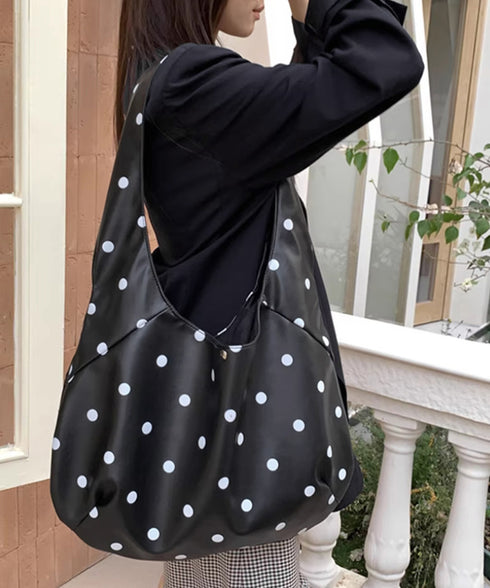 PUホーボーバッグ ドット柄肩掛けバッグ レディース レトロワンショルダーバッグ A4大容量三日月型鞄 きれいめ 大人可愛いフェイクレザーかばん お洒落韓国風鞄 92LL-001