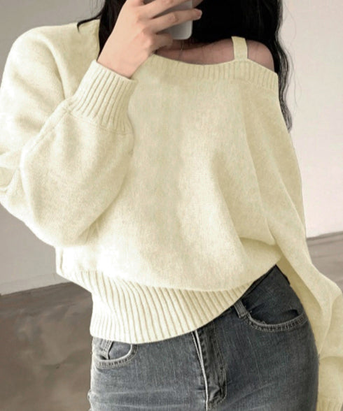 オフショルダーニットトップス肩見せ秋冬服 レディース アシンメトリーワンショルダーニット カジュアルきれいめ ゆったりニットセーター 大人可愛い肩出しニットお洒落 92MRJFS-004