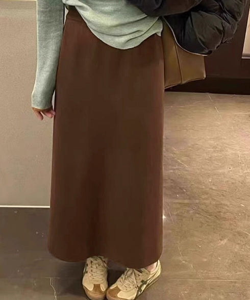 裏起毛ニットスカート 厚手タイトスカート レディース バックスリットロングスカート秋冬 ハイウエストあったかスカート ウエストゴムペンシルスカートきれいめボトムス 92MRJFS-007