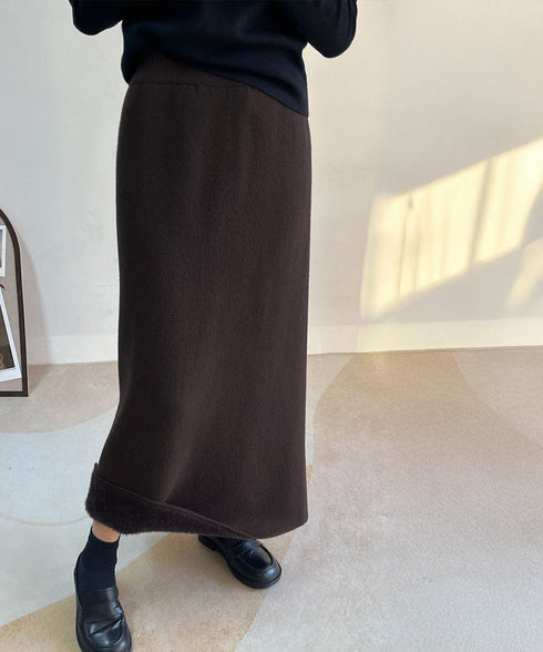 裏起毛ニットスカート 厚手タイトスカート レディース バックスリットロングスカート秋冬 ハイウエストあったかスカート ウエストゴムペンシルスカートきれいめボトムス 92MRJFS-007