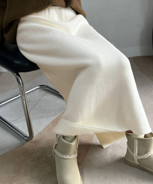 裏起毛ニットスカート 厚手タイトスカート レディース バックスリットロングスカート秋冬 ハイウエストあったかスカート ウエストゴムペンシルスカートきれいめボトムス 92MRJFS-007