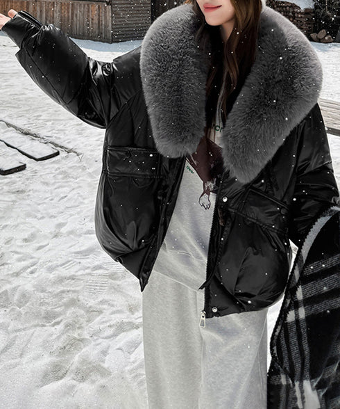 エコダウンジャケットファー襟中綿アウター レディース ショート丈フェイクダウンコート 韓国風ダウンブルゾン 防寒防風保温ジャンパーカジュアルアウター おしゃれ冬服 92NUOXI-001