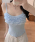 マルチフリルキャミソール カップ付き夏服 レディース大人可愛いキャミインナー 美胸ブラトップ快適 韓国風薄手インナーブラ一体型 お洒落 胸元フリルインナートップス 92QIAODS-002