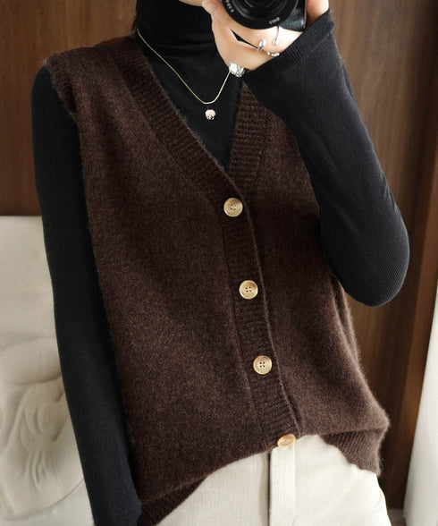 Vネックニットベストレディースニットジレ オフィスカジュアル ノースリーブニットトップス レイヤードニットタンク ゆったりニットチョッキ春秋冬 前開き重ね着ニット 92QL-001