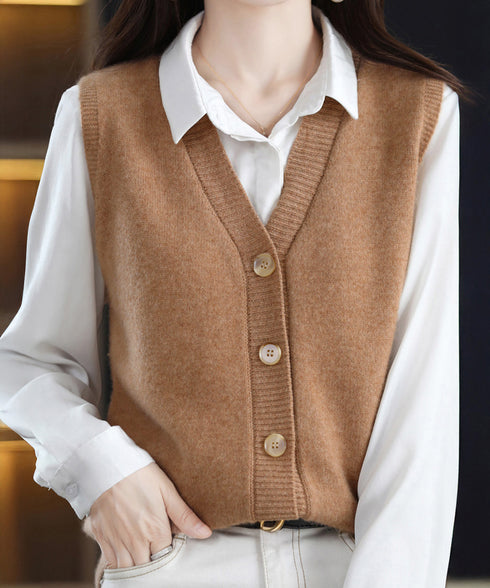 Vネックニットベストレディースニットジレ オフィスカジュアル ノースリーブニットトップス レイヤードニットタンク ゆったりニットチョッキ春秋冬 前開き重ね着ニット 92QL-001