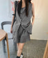 ノースリーブジレショートパンツセット夏服 薄手ベスト リネン風短パンセットアップ 涼しげきれいめトップス体型カバー ゆったりシルエットワイドショートパンツ美脚脚長 92SF-001